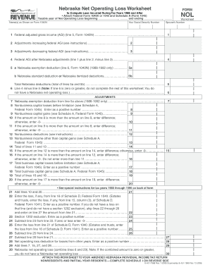 Nebraska Net Operating Loss Worksheet