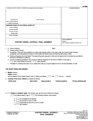 California Juvenile Custody Order