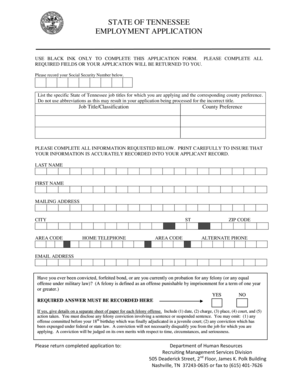 Tennessee State Employment Application