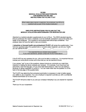 Medical Evaluation Questionnaire for Respirator Use