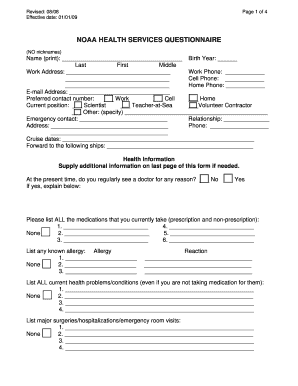 NOAA Health Services Questionnaire