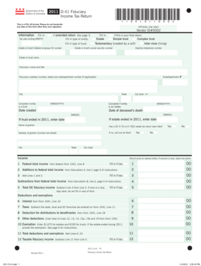 District of Columbia 2011 Fiduciary Income Tax Return