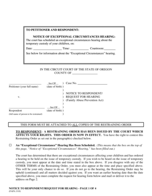 Oregon Exceptional Circumstances Hearing Notice