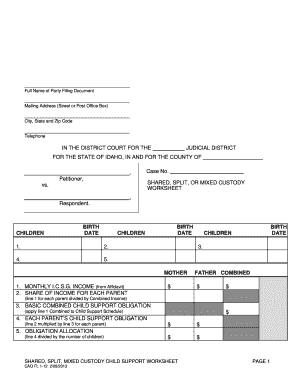 Idaho Shared Custody Child Support Worksheet