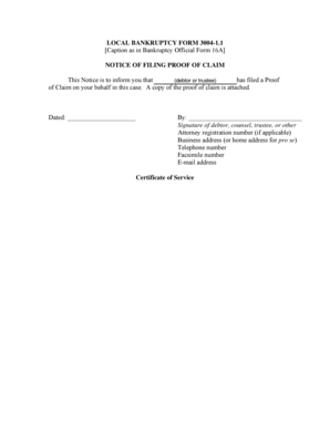 Bankruptcy Proof of Claim Notice