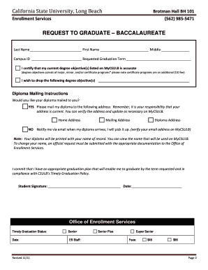 California State University Baccalaureate Graduation Request Form
