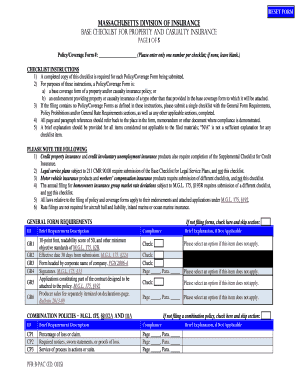Massachusetts Property and Casualty Insurance Checklist