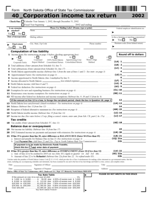 North Dakota Corporation Income Tax Return 2002