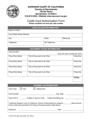 California Credit Card Authorization Form