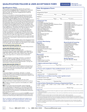 User Acceptance Form for PearsonClinical Products