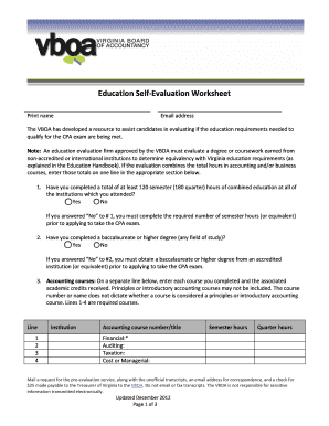 Virginia CPA Education Self-Evaluation Worksheet