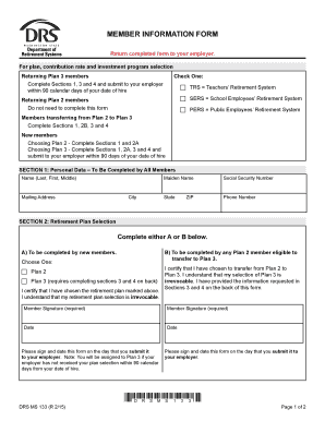 Washington State Retirement Plan Selection Form