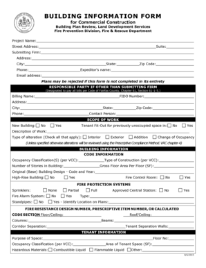 Commercial Construction Building Information Form