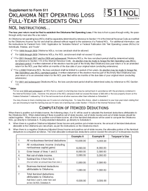 Oklahoma Net Operating Loss Form 511nol
