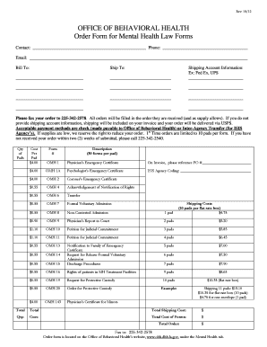 Mental Health Law Forms Order Form