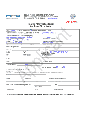 California Dental Hygienist License Live Scan Form