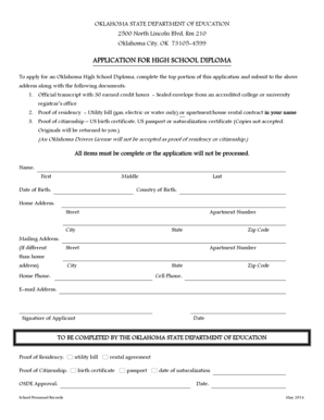 Oklahoma High School Diploma Application