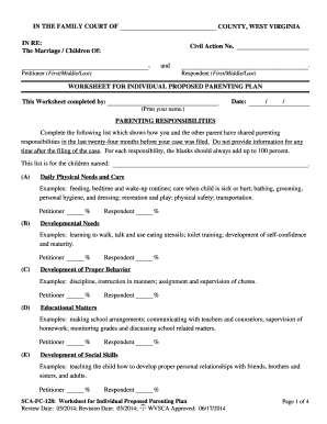West Virginia Proposed Parenting Plan Worksheet