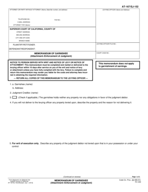 California Memorandum of Garnishee