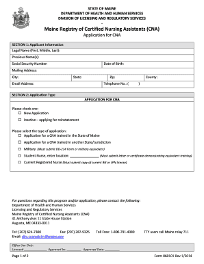 Maine CNA Application Form
