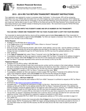 2013-2014 IRS Tax Return Transcript Request Instructions