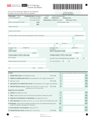 District of Columbia 2012 D-41 Fiduciary Income Tax Return