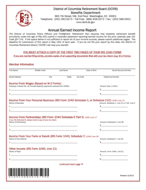 District of Columbia Retirement Board Annual Earned Income Report