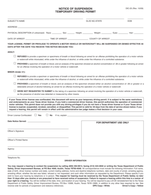 Texas Notice of Suspension DIC-25
