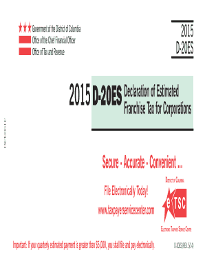 2015 D-20ES Declaration of Estimated Franchise Tax for Corporations