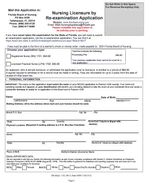 Florida Nursing Re-examination Application