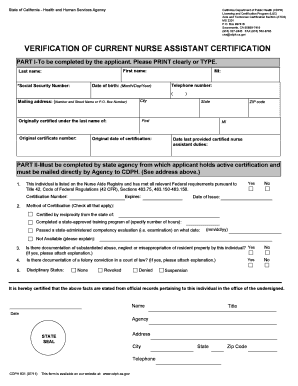 California CNA Certification Verification Form