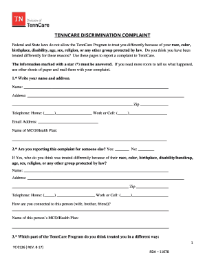 TennCare Discrimination Complaint Form