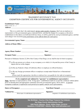 Transient Occupancy Tax Exemption Certificate