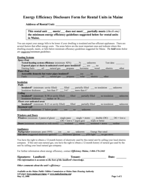 Maine Rental Unit Energy Efficiency Disclosure Form