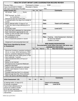 Infant Healthy Start Care Coordination Record Review Form