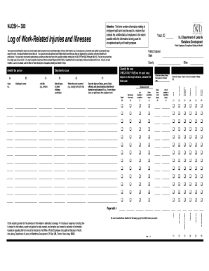 NJOSH 300 Form - Log of Work-Related Injuries and Illnesses