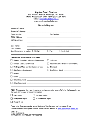 Alaska Court System Records Request Form