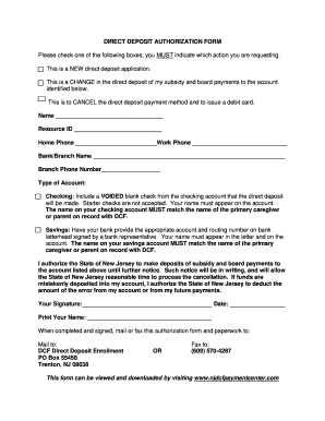 New Jersey Direct Deposit Authorization Form
