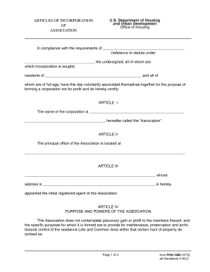 Articles of Incorporation for Housing Association