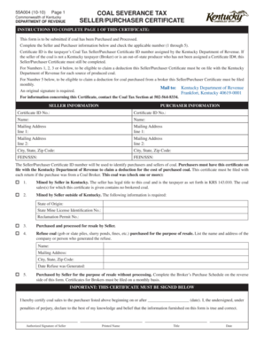 Kentucky Coal Severance Tax Seller/Purchaser Certificate