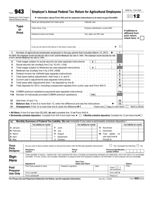 Form 943 Employer’s Annual Federal Tax Return for Agricultural Employees
