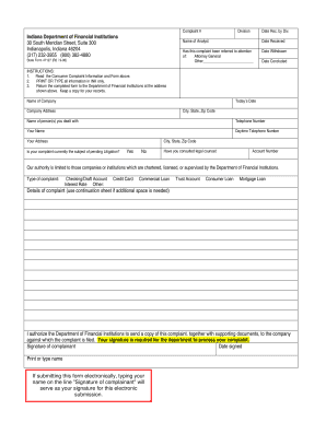 Indiana Consumer Credit Complaint Form