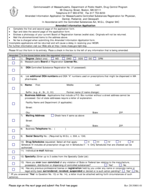 Amended Information Application for Massachusetts Controlled Substances Registration