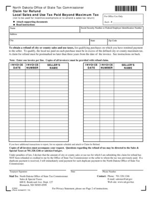 North Dakota Local Sales and Use Tax Refund Claim