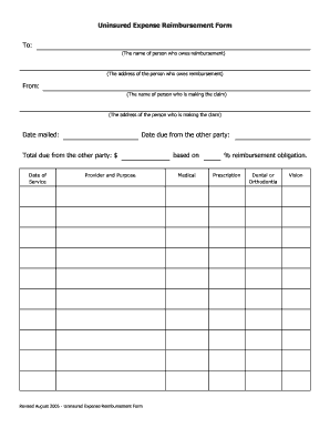 Uninsured Expense Reimbursement Form