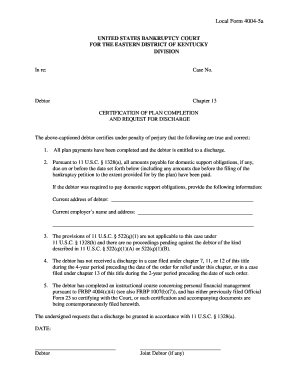 Chapter 13 Bankruptcy Discharge Certification