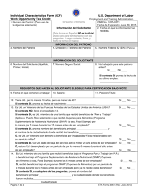 Formulario de Características Individuales (ICF) para el Crédito Fiscal por Oportunidad de Trabajo