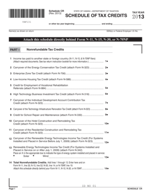 Hawaii Schedule of Tax Credits