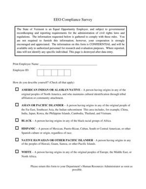 Vermont EEO Compliance Survey