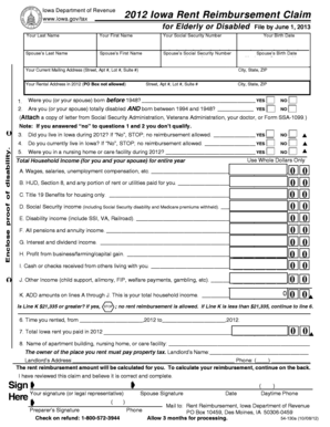 2012 Iowa Rent Reimbursement Claim for Elderly or Disabled